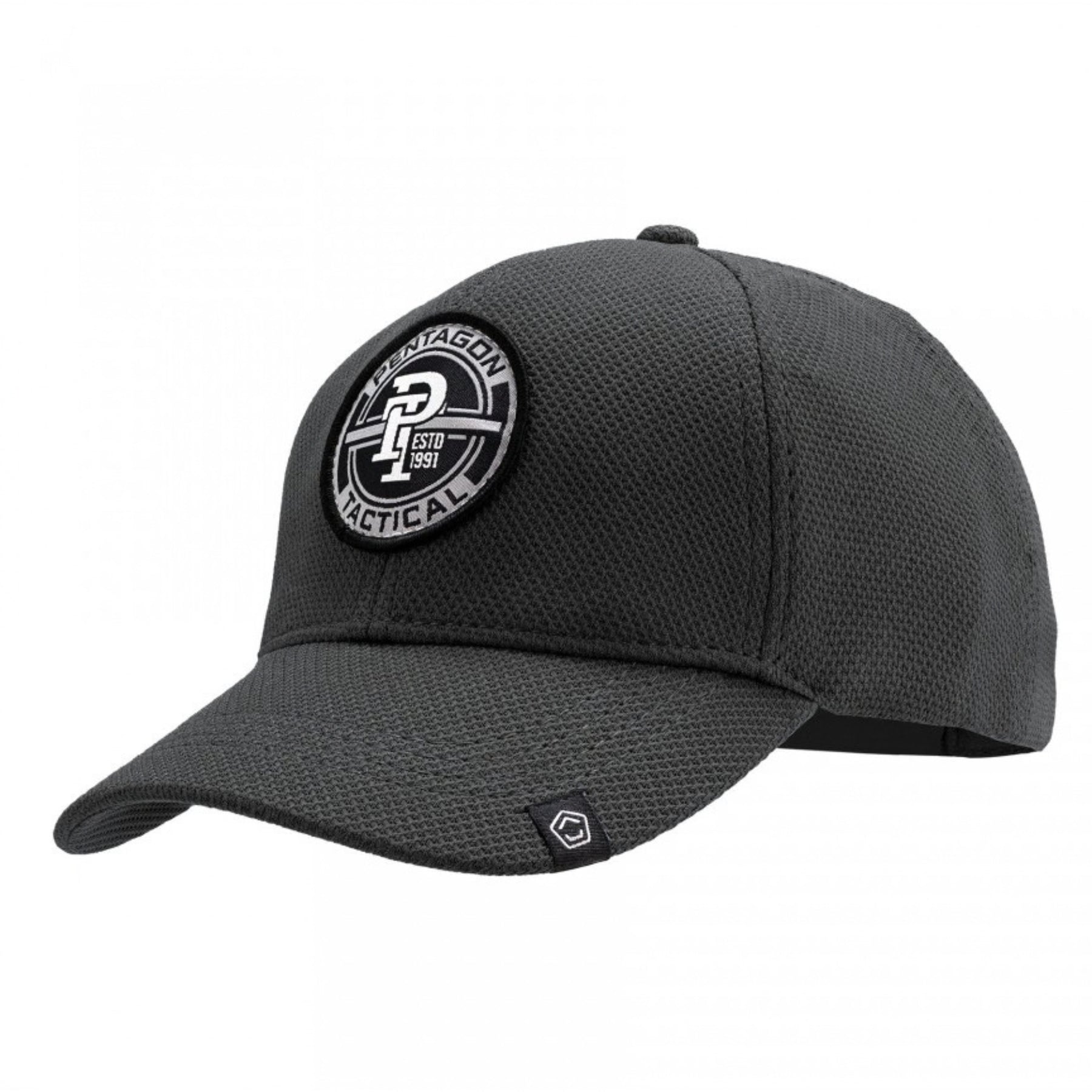 Pentagon Cluster Mesh BB Cap cappello tattico da baseball traspirante in tessuto traforato con patch circolare frontale Pentagon Tactical ed etichetta logo su visiera curva preformata