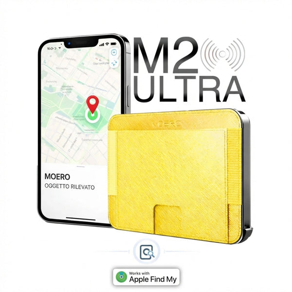 MOERO | M2 ULTRA SAFFIANO YELLOW - Portafoglio MagSafe con localizzatore