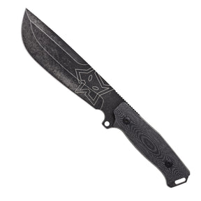 Fox Knives Native Bushcraft coltello a lama fissa full tang con profilo drop point scanalato e logo volpe inciso guancette sagomate con zigrinatura antiscivolo e foro per cordino per outdoor sopravvivenza ed escursionismo