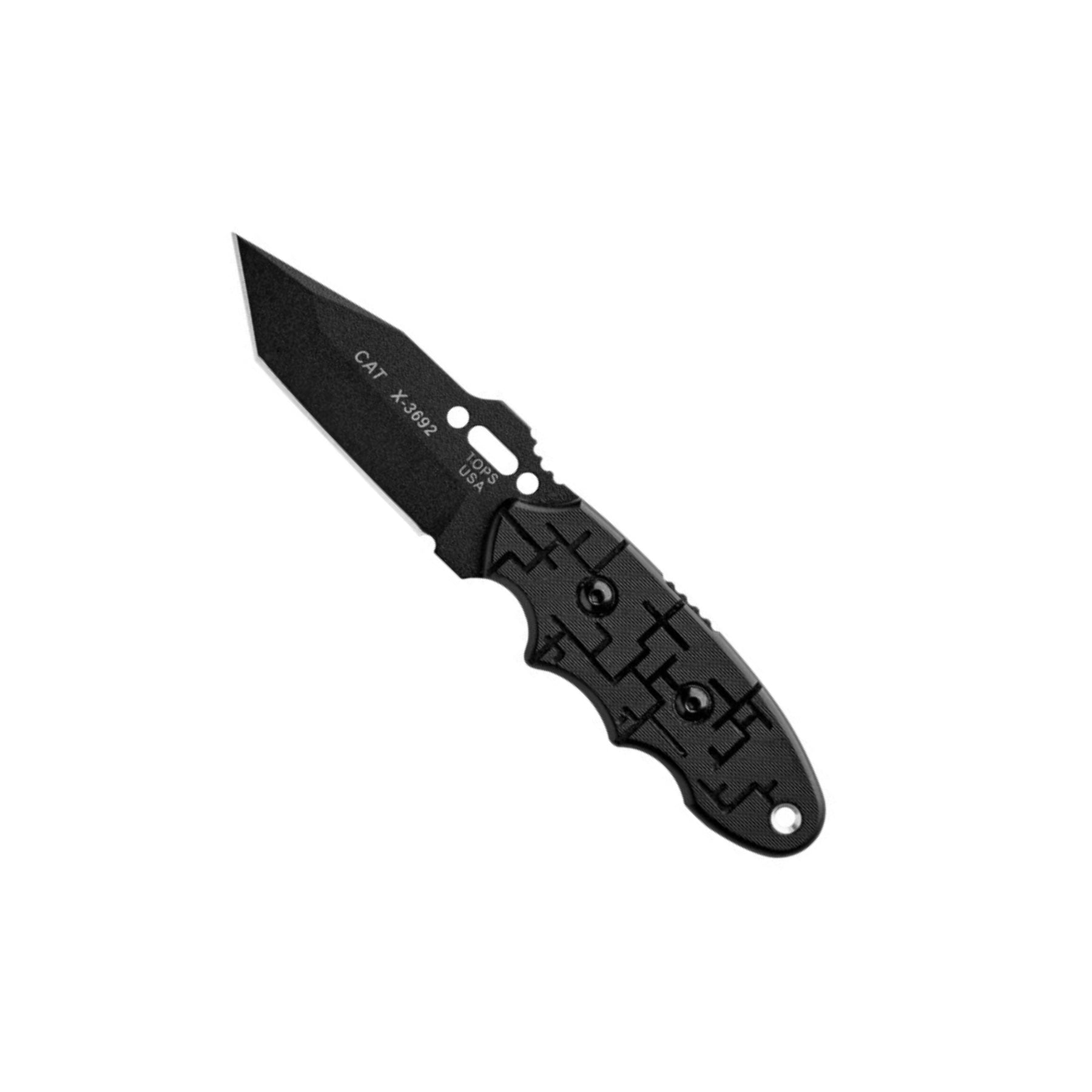 TOPS C.A.T. 203T-01 coltello a lama fissa tattico con profilo tanto, impugnatura ergonomica testurizzata e oro per cordino
