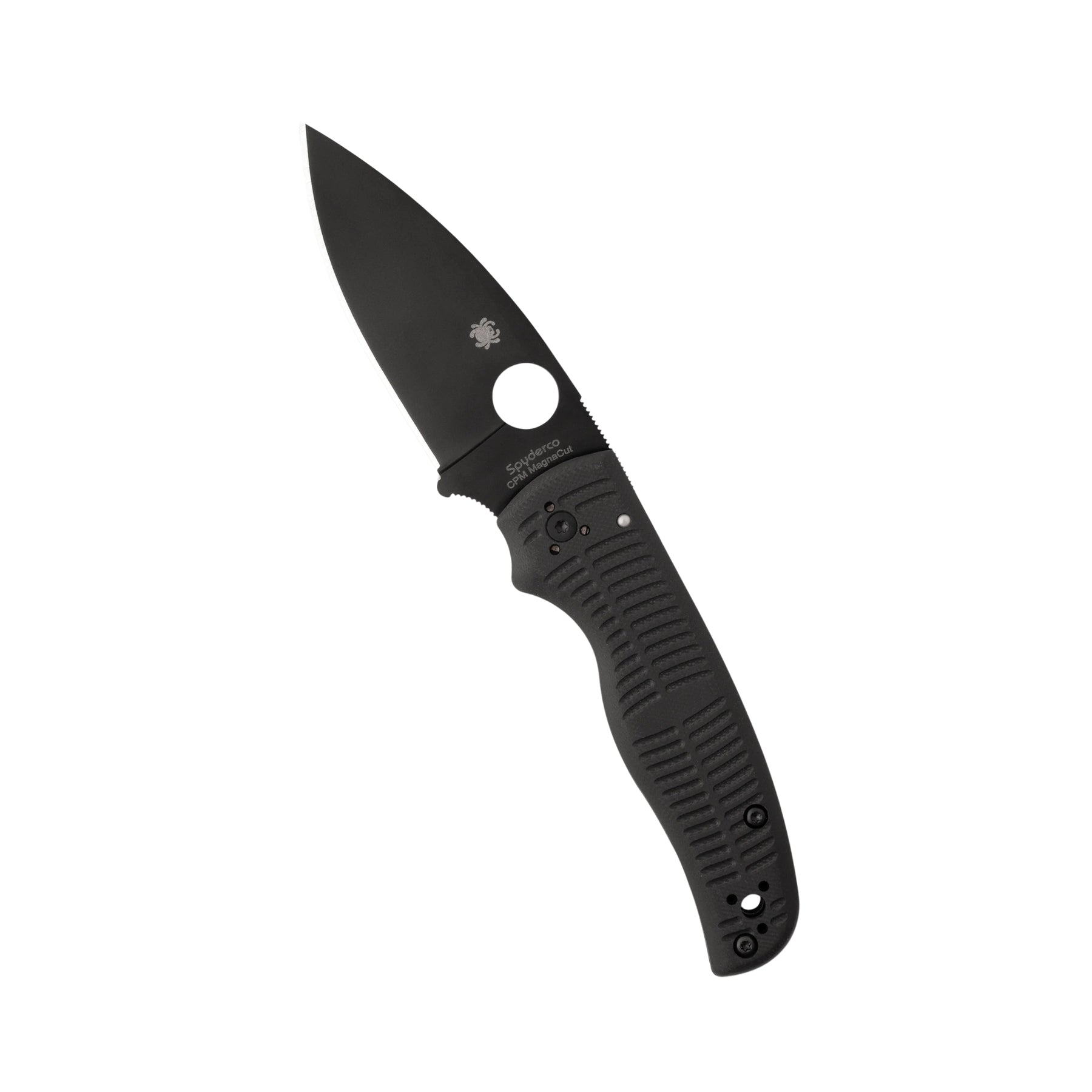 Spyderco Shaman G-10 coltello chiudibile EDC  con foro Round Hole impugnatura ergonomica sagomata con guancette in G-10 e blocco Compression Lock per outdoor e lavoro quotidiano su sfondo bianco