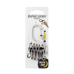 Nite Ize Bigfoot Locker Keyrack Stainless Steel moschettone portachiavi a forma di impronta con cinque piccoli S-Biner MicroLock con blocco, chiusura di sicurezza a scorrimento centrale per organizzazione chiavi e attrezzatura EDC