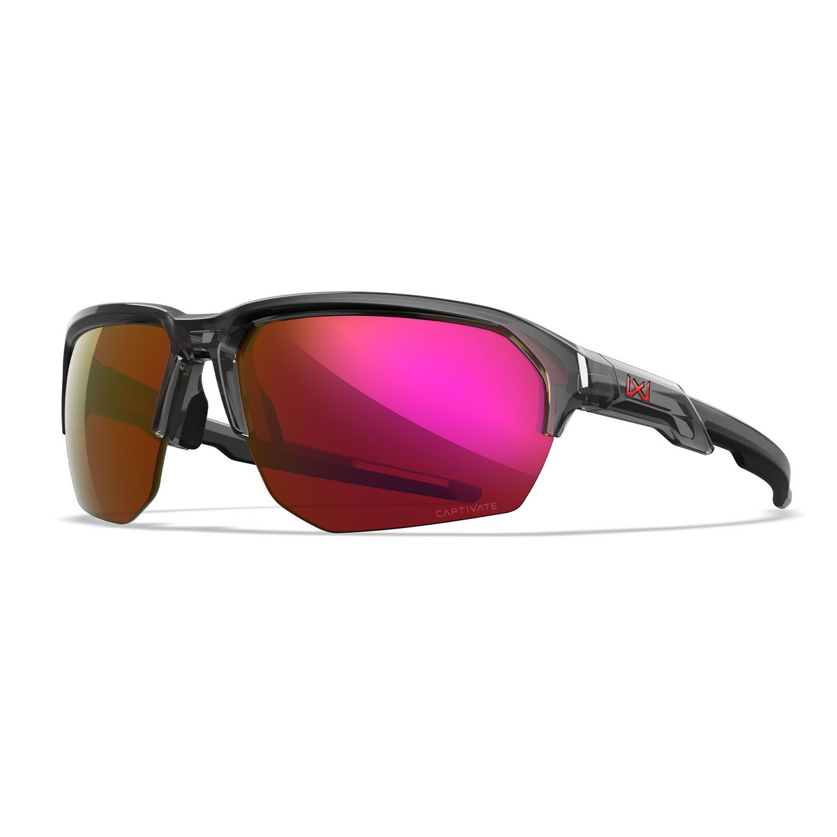 Occhiali da sole Wiley X WX JAKL CHJKL06 con lenti CAPTIVATE Red Mirror non polarizzate, montatura semi-rimless in Crystal Grey, protezione UV 100%, design avvolgente per sport e attività outdoor, SU BACKPACCO.IT
