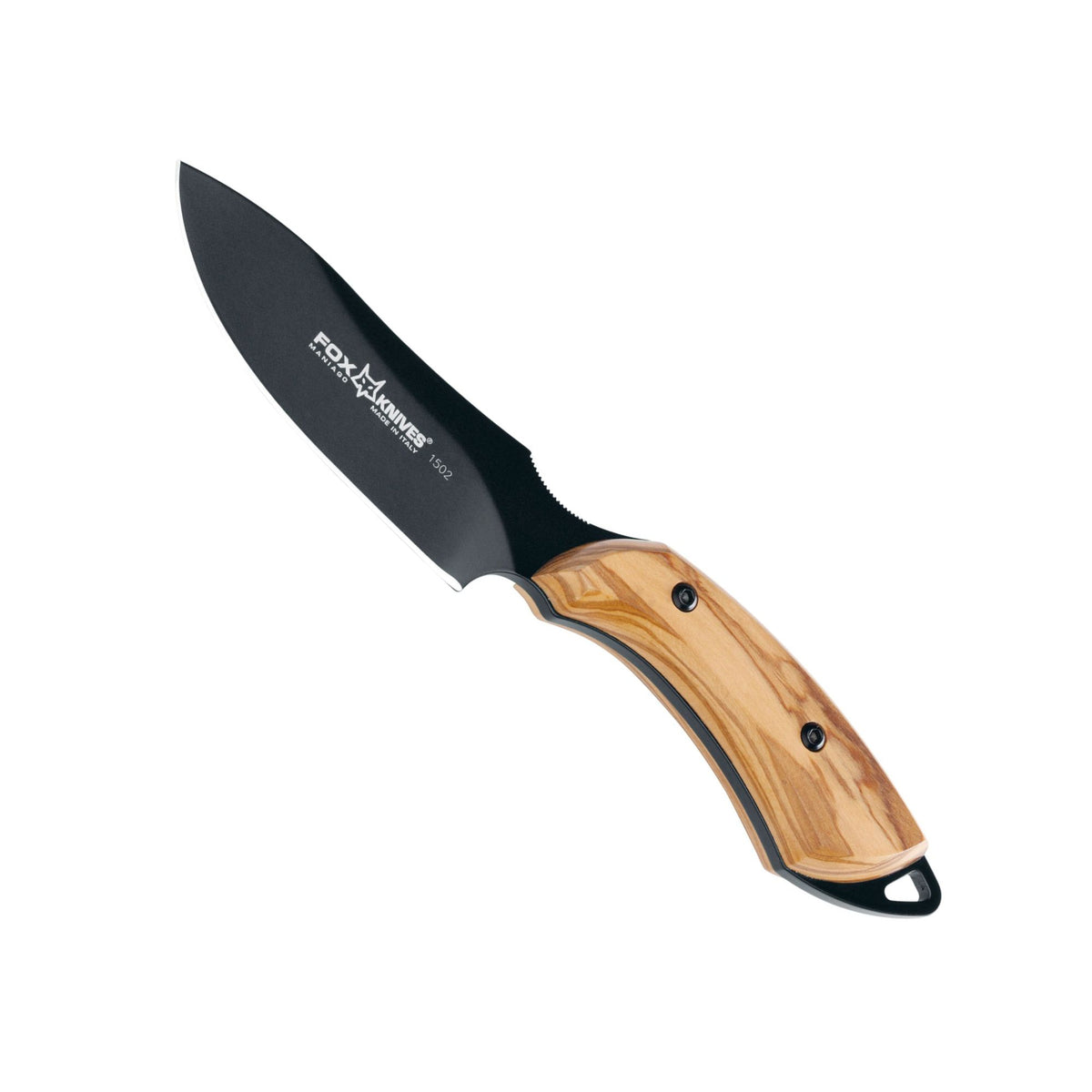 Fox Knives European Hunter 1502 OL coltello a lama fissa con manico in legno di ulivo, lama liscia e foro per cordino