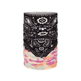 Buff Original EcoStretch Neckwear CAMO CASH PINK scaldacollo tubolare multifunzione con protezione solare. Dettaglio del tessuto tecnico elasticizzato riciclato con grafica ispirata ai profili montuosi delle Dolomiti, posizionato in verticale su sfondo bianco per catalogo e-commerce.