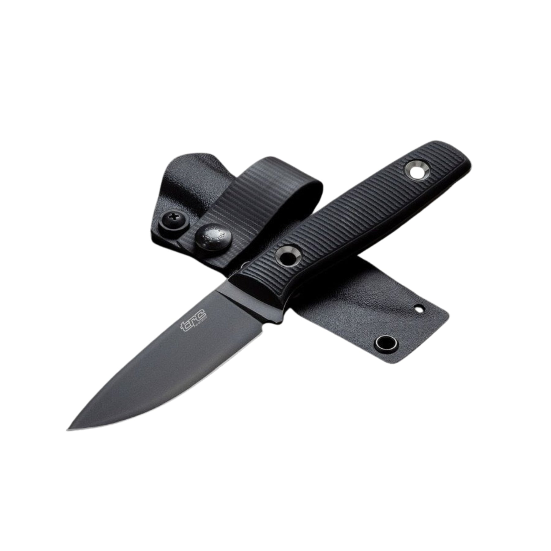 TRC Knives Classic Freedom DLC coltello a lama fissa da outdoor e bushcraft con lama Drop Point rivestita in DLC manico zigrinato con texture antiscivolo e passanti per il cordino completo di fodero in Kydex per il trasporto sicuro