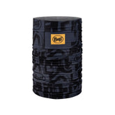 Buff CoolNet UV Neckwear Losne Graphite Scaldacollo tubolare con protezione solare UPF 50 e tecnologia HeiQ Smart Temp. Tessuto elastico riciclato con pattern grafico astratto e logo Buff centrale. Accessorio traspirante ideale per sport outdoor e gestione dell'umidità.