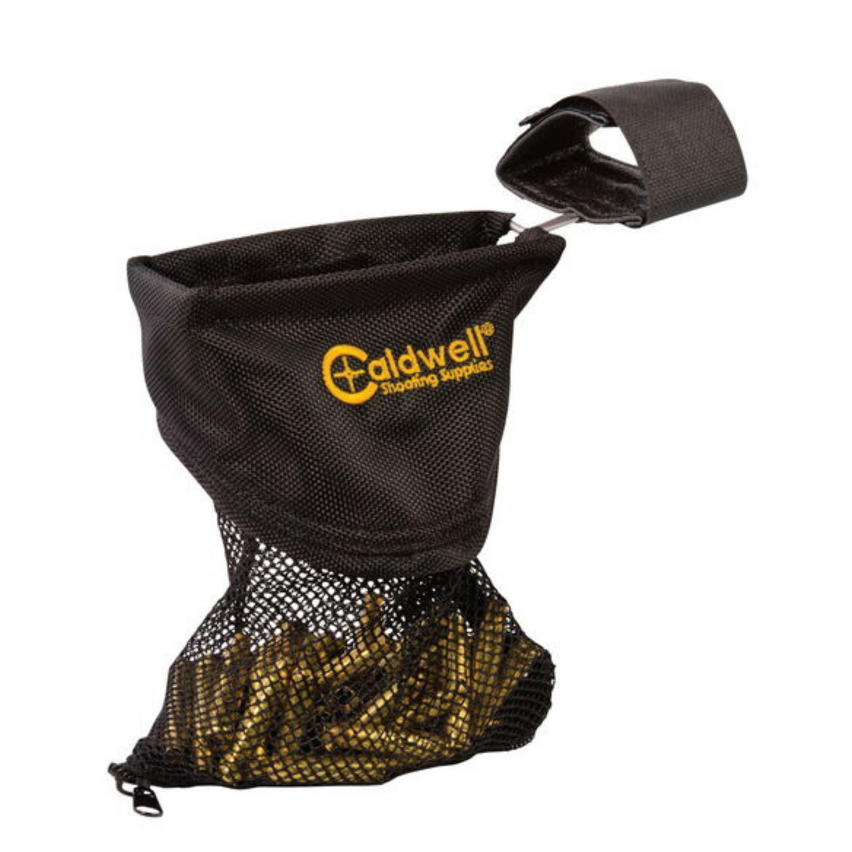 Caldwell AR-15 Brass Catcher - Rete cattura bossoli in maglia nera con supporto rigido e zip inferiore, accessorio per fucili per raccogliere bossoli spenti, disponibile su backpacco.it