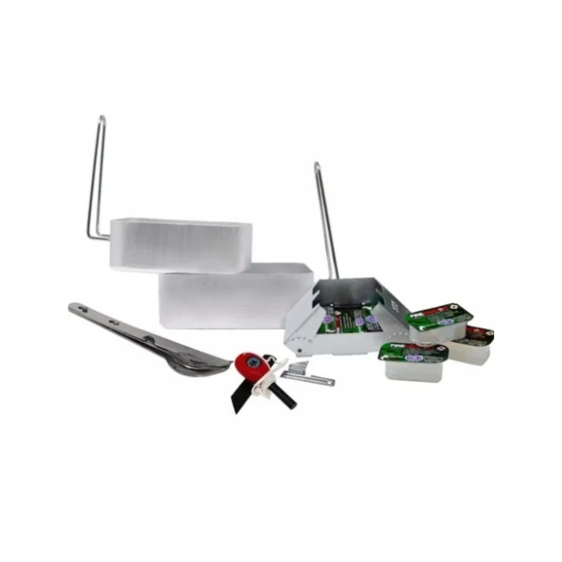 BCB Outdoor Cooking Set kit per cucina outdoor completo di gavette in metallo con manici pieghevoli, fornello portatile, combustibile solido, posata multiuso e acciarino