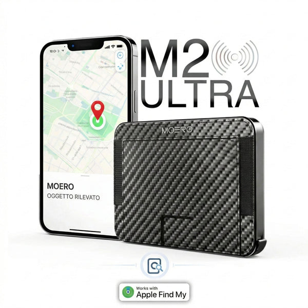 MOERO | M2 ULTRA CARBON BLACK - Portafoglio MagSafe con localizzatore