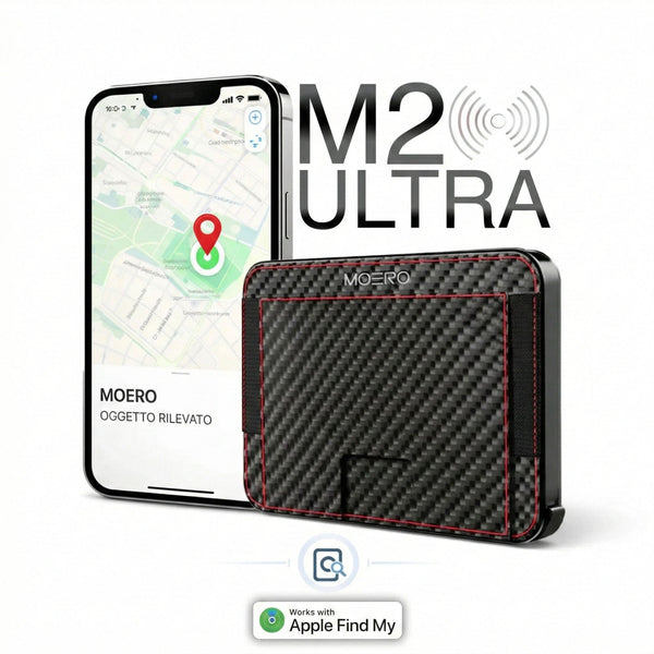 MOERO | M2 ULTRA CARBON RACING RED - Portafoglio MagSafe con localizzatore