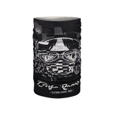 Buff Original EcoStretch Neckwear REIT BLACK scaldacollo tubolare multifunzione con protezione solare. Dettaglio del tessuto tecnico elasticizzato riciclato con grafica ispirata ai profili montuosi delle Dolomiti, posizionato in verticale su sfondo bianco per catalogo e-commerce.