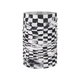 Buff Original EcoStretch Neckwear BOXX GREY scaldacollo tubolare multifunzione con protezione solare. Dettaglio del tessuto tecnico elasticizzato riciclato con grafica ispirata ai profili montuosi delle Dolomiti, posizionato in verticale su sfondo bianco per catalogo e-commerce.