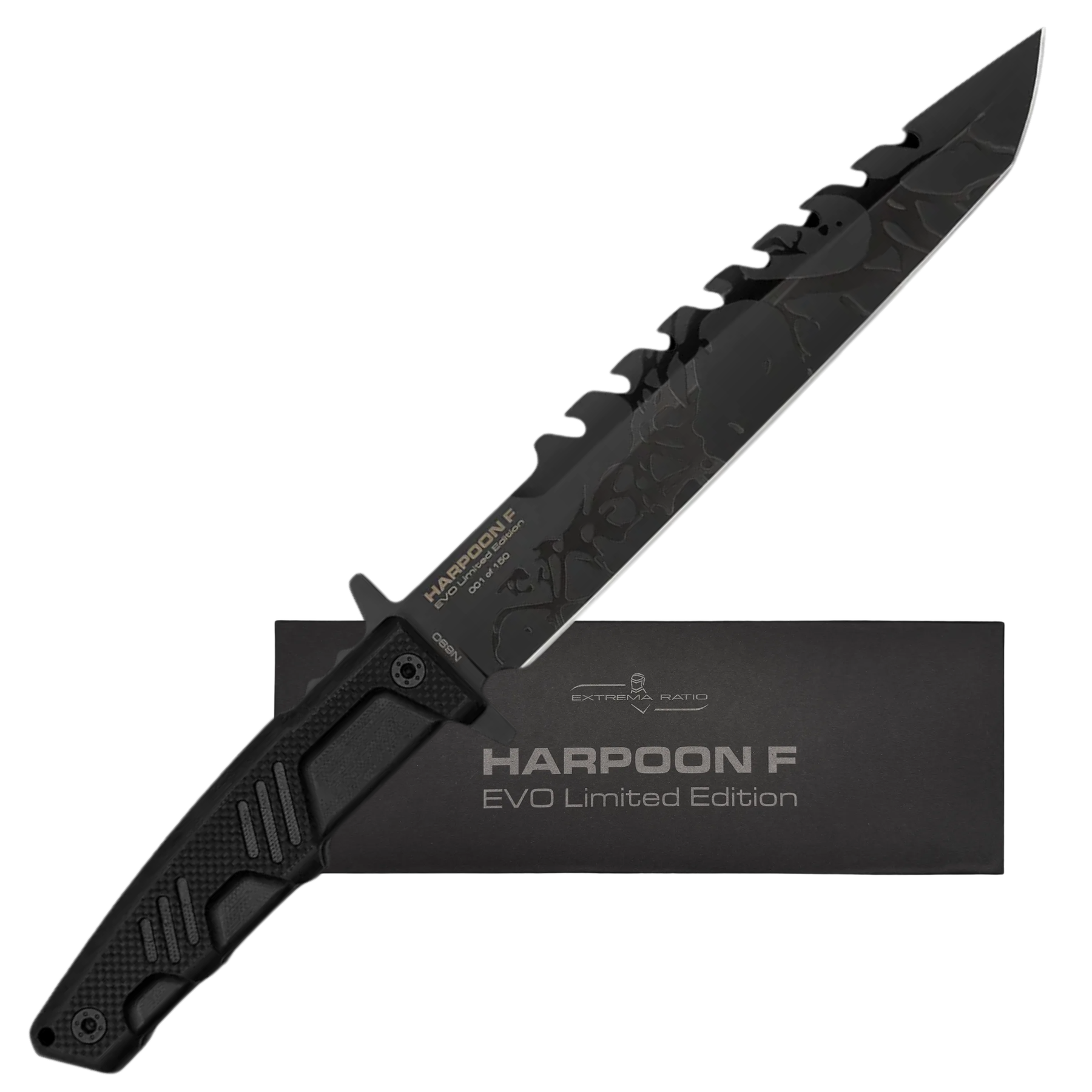 Extrema Ratio Harpoon F EVO Limited Edition: Coltello a lama fissa tattico in serie limitata di 150 esemplari. Lama in acciaio N690 con seghettatura dorsale. Impugnatura ergonomica in G10 e fodero tecnico incluso. Pezzo da collezione per professionisti e appassionati.
