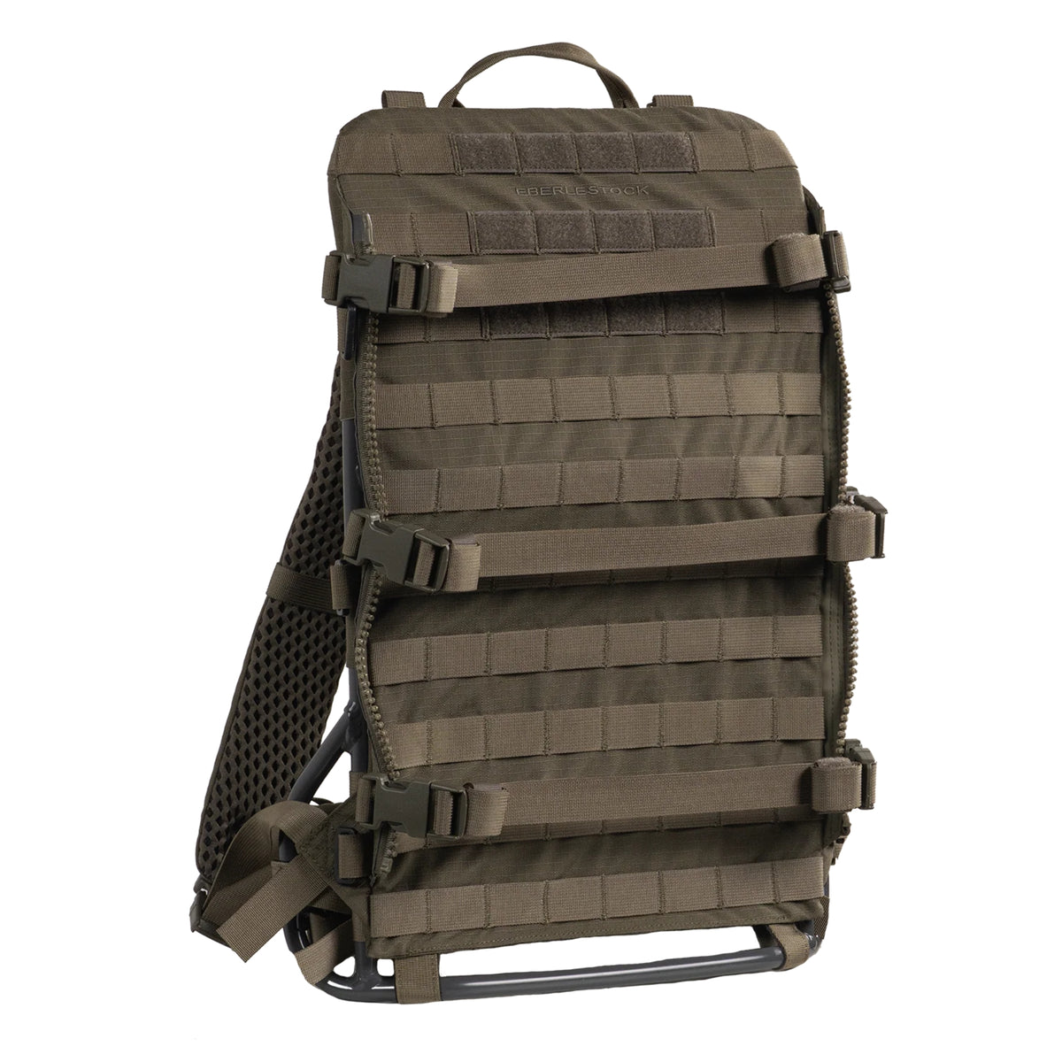Eberlestock Mission EMOD Frame frame per sistema modulare tattico ad alta resistenza dotato di cinghie di compressione con fibbie e pannello posteriore interamente rivestito di passanti con sistema MOLLE PALS per aggancio accessori outdoor e bushcraft.