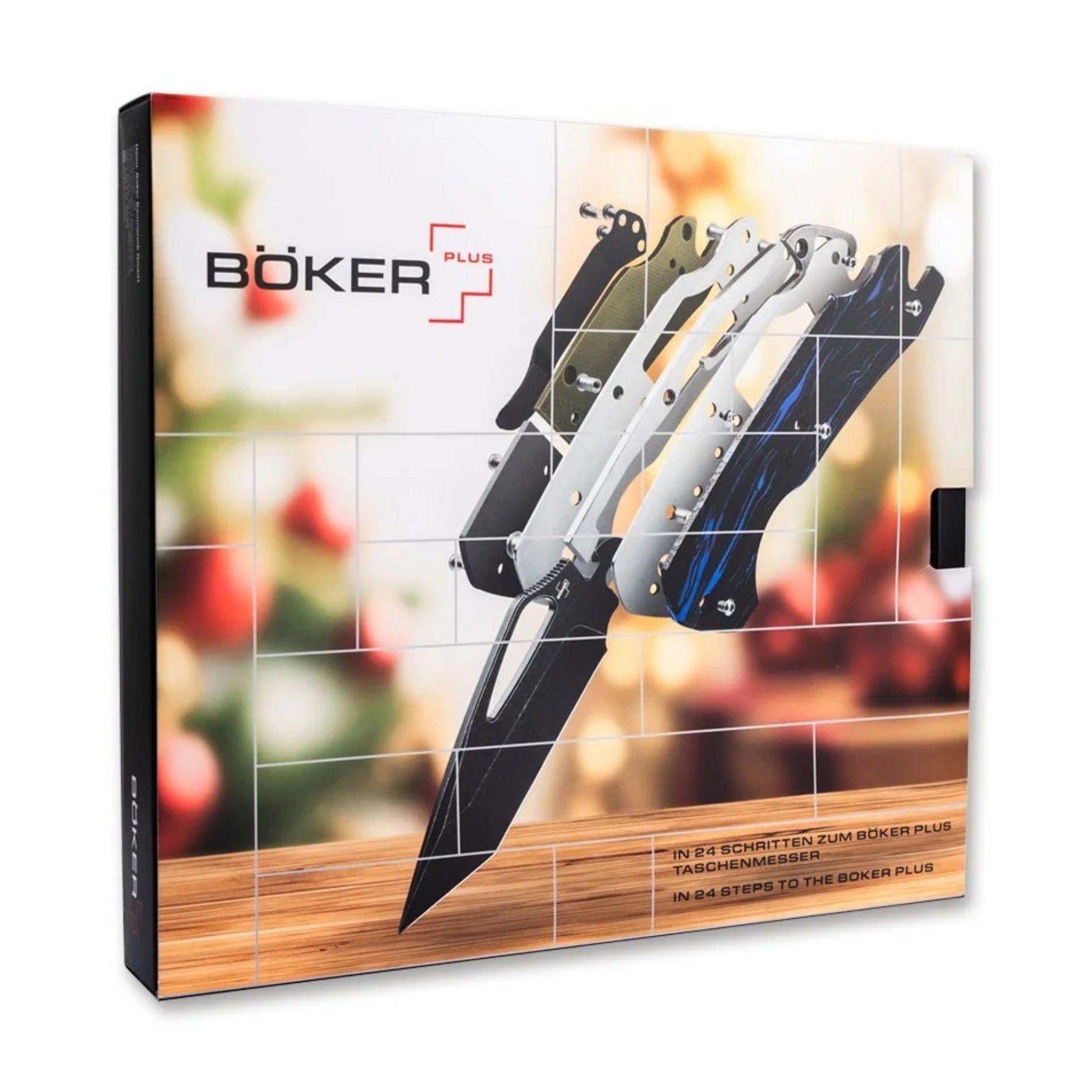 Boker Plus Advent Calendar DTK calendario dell'avvento con 24 caselle e kit di montaggio completo per coltello chiudibile tascabile con blocco lama backlock, apertura thumb hole, guancette intercambiabili e viteria per regalo di Natale, collezionismo ed EDC