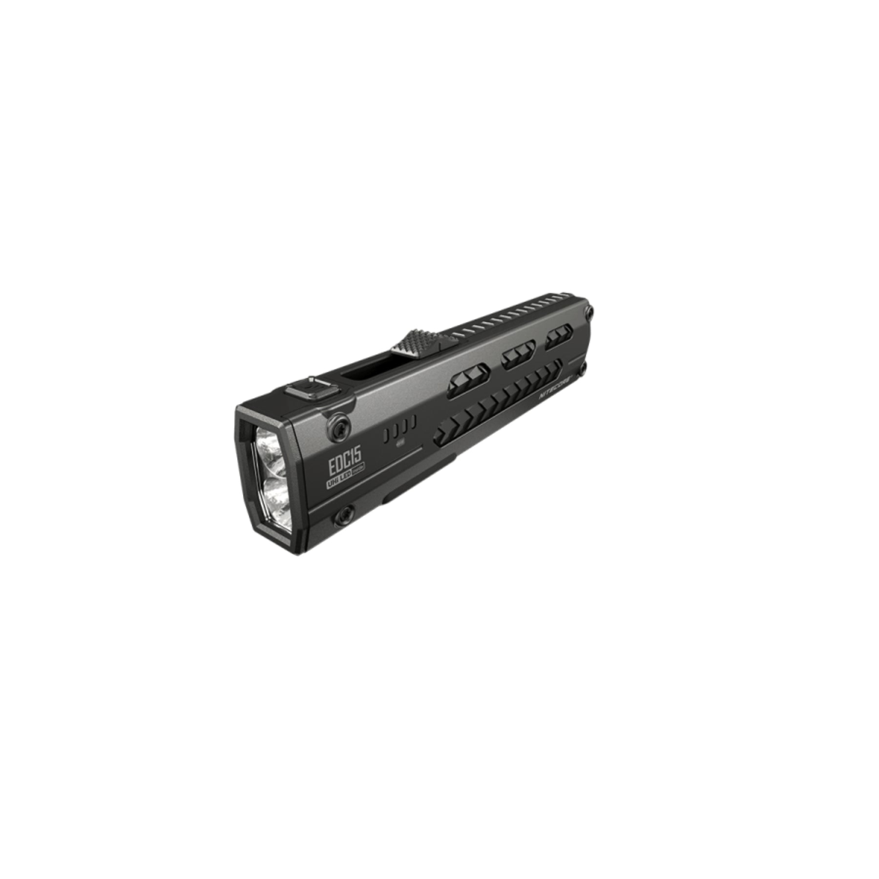 Nitecore EDC15 torcia tascabile ultra piatta da 1200 lumen con LED UHi 25, fascio fino a 208 metri e luce UV integrata, ricaricabile USB-C, ideale per everyday carry ed equipaggiamento tattico.
