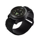 Bussola da polso tattica Helikon-Tex T25 Wrist Compass, quadrante nero con indicazioni verdi luminose, cinturino regolabile in velcro nero, ideale per navigazione rapida e discreta in ambienti militari e outdoor