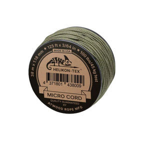 Helikon-Tex Micro Cord cordino sintetico da 1,18 mm e lunghezza 38 metri prodotto da Atwood Rope MFG con resistenza a trazione di 45 kg, ideale per bushcraft, sopravvivenza, fissaggio equipaggiamento e progetti EDC fai-da-te