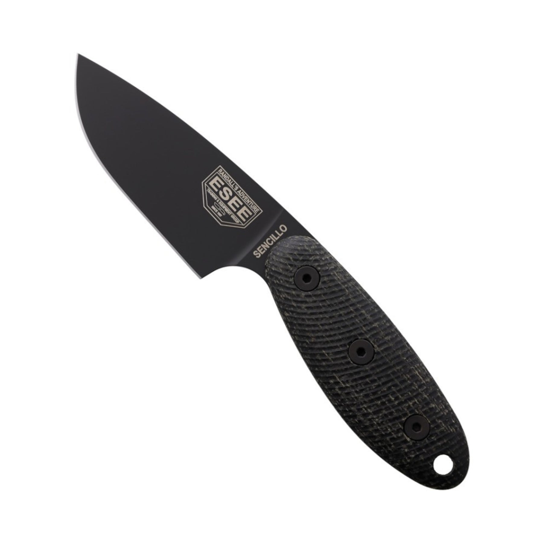 ESEE SENCILLO coltello a lama fissa full tang con guancette testurizzate e foro per cordino per attività outdoor e sopravvivenza