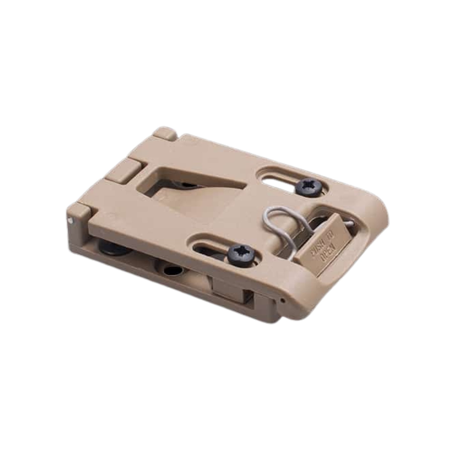 Extrema Ratio Belt Clip supporto modulare in polimero per fodero rigido con sistema di apertura a pressione e fori di fissaggio regolabili per porto a cintura.