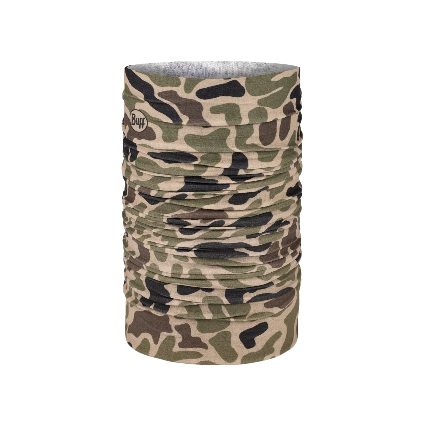 Buff Coolnet UV Neckwear BLAX KHAKI scaldacollo multifunzionale con protezione solare UPF 50+ ideale per attività all'aperto, corsa e trekking. Fascia elastica traspirante senza cuciture con logo visibile, perfetta per lo sport in estate.