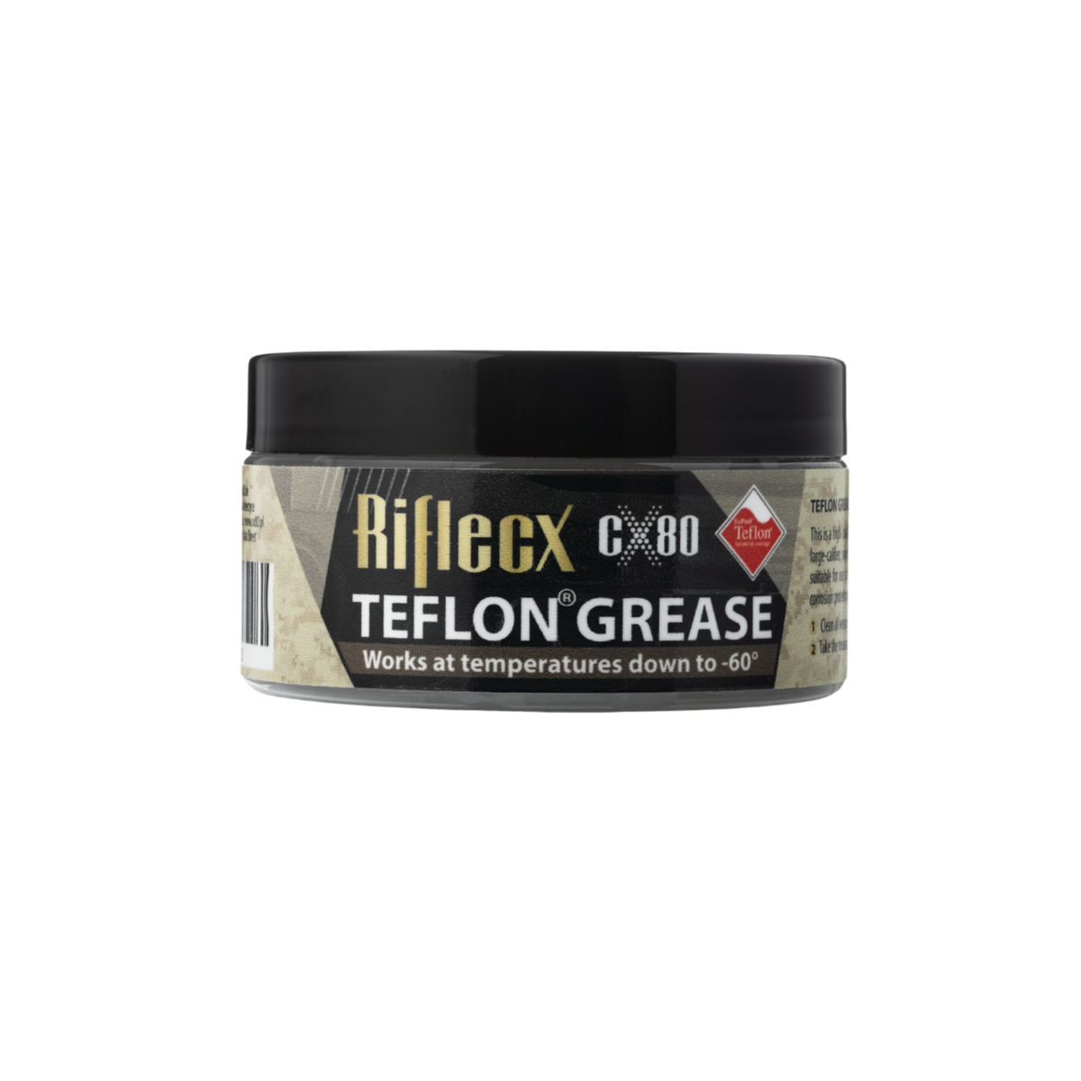 RiflecX CX80 Teflon Grease, grasso lubrificante al Teflon in vasetto e tubetto, ad alta resistenza per armi e ingranaggi, funziona a temperature fino a -60°, grasso per armaioli, su backpacco.it