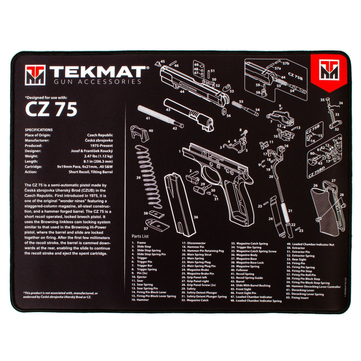 TEKMAT | CZ 75 ULTRA PREMIUM GUN CLEANING MAT - Tappetino per manutenzione armi - BackPacco - BP-TEKMAT-R20-CZ75