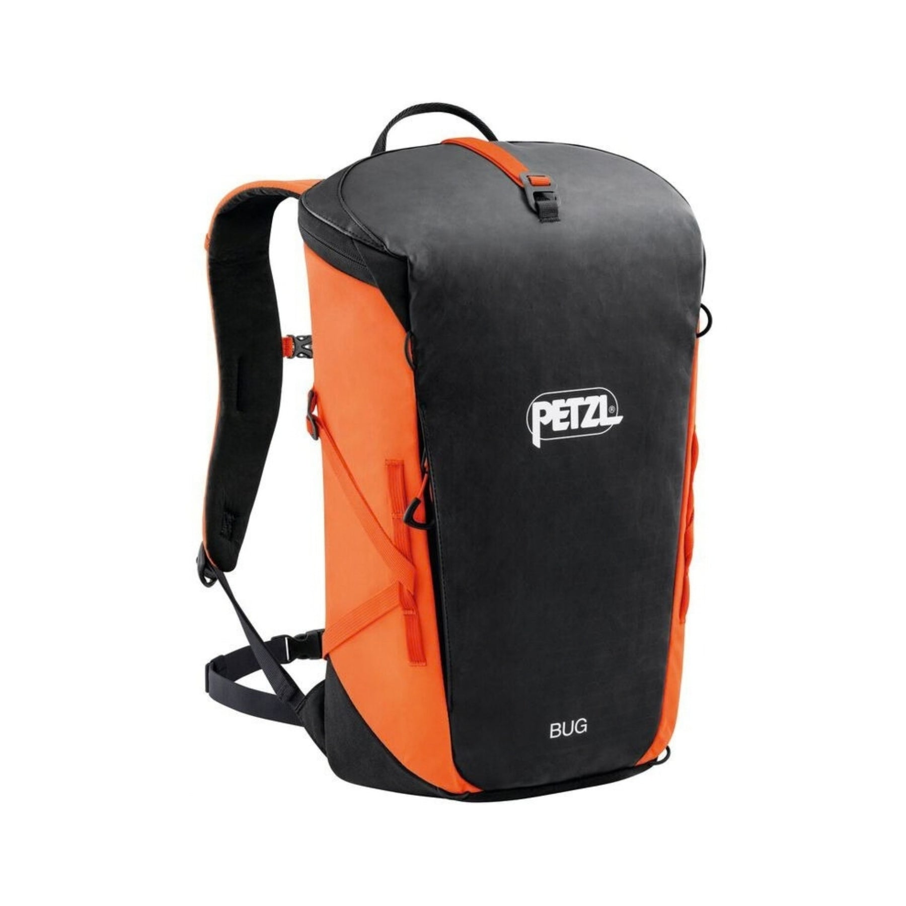 Petzl BUG zaino compatto da 18 litri ergonomico con apertura superiore, fettuccia portacorda, cinghie di compressione e scomparto imbottito, ideale per arrampicata su vie lunghe, outdoor e uso quotidiano.