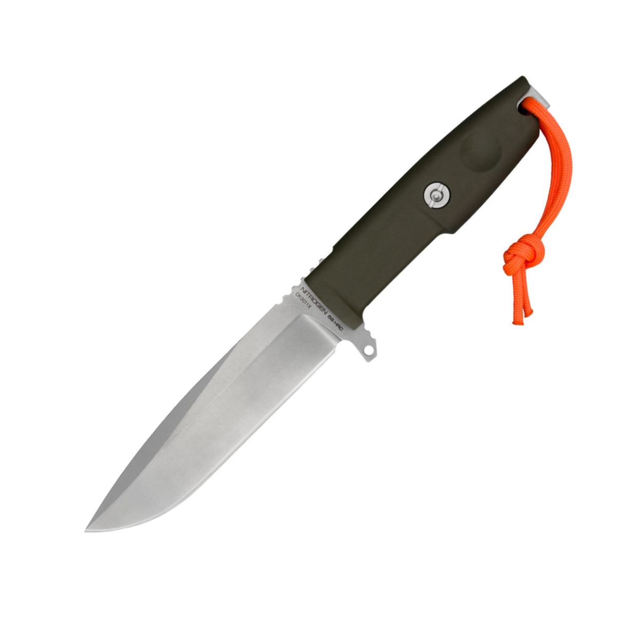 Extrema Ratio F.O.K. Outdoor coltello a lama fissa. Lama in acciaio Nitrogen 58 HRC con profilo drop point e finitura satinata. Manico ergonomico smontabile con singolo vite di fissaggio e laccio di sicurezza. Design compatto e robusto ideale per bushcraft e attività all'aperto.