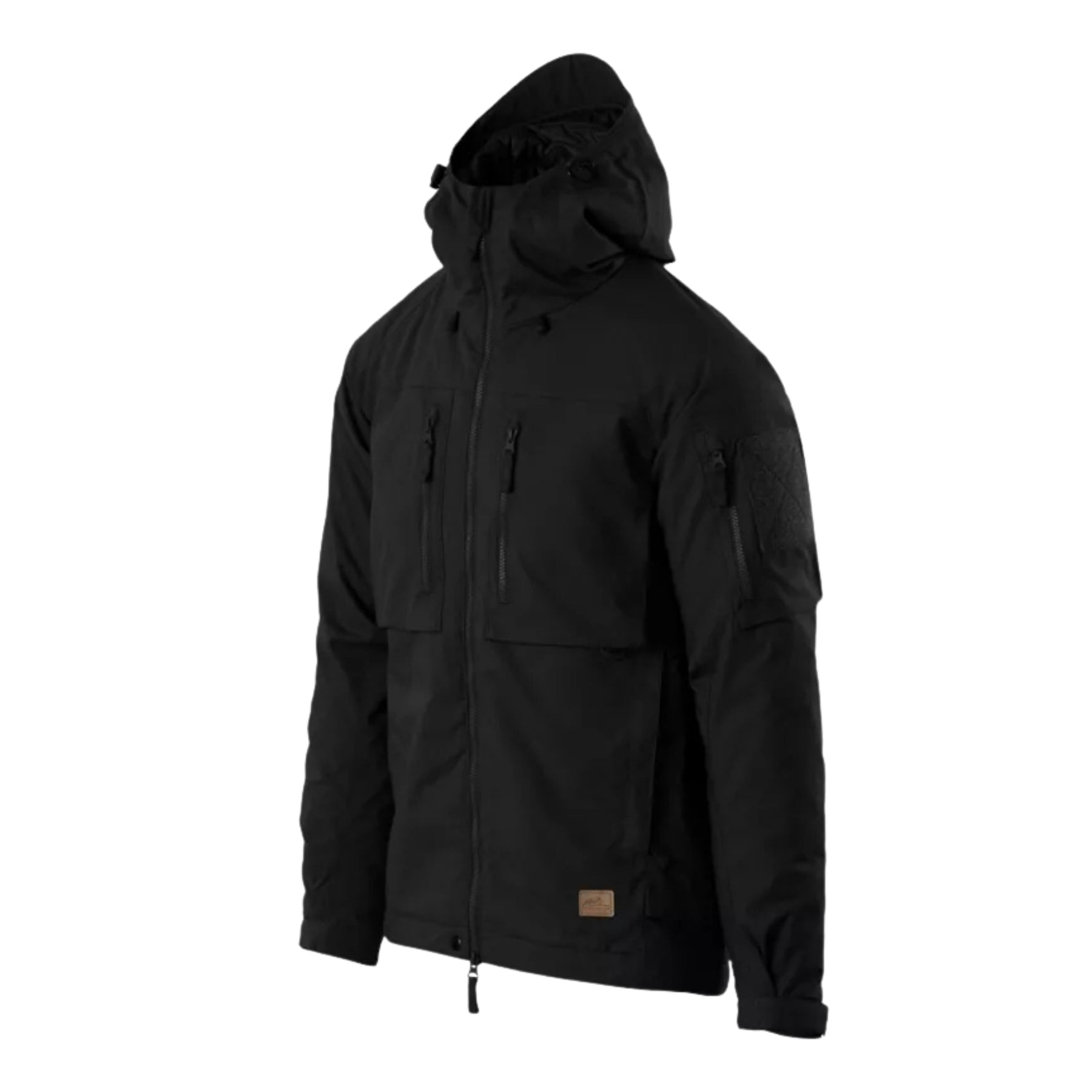 Helikon-Tex Winter Yukon Jacket giacca invernale tecnica con cappuccio regolabile imbottito, zip frontale a doppio cursore, tasche pettorali con cerniera, pannello a strappo sulla manica e fondo regolabile vista a tre quarti per outdoor