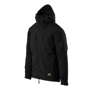 Helikon-Tex Winter Yukon Jacket giacca invernale tecnica con cappuccio regolabile imbottito, zip frontale a doppio cursore, tasche pettorali con cerniera, pannello a strappo sulla manica e fondo regolabile vista a tre quarti per outdoor