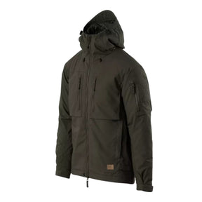 Helikon-Tex Winter Yukon Jacket giacca invernale tecnica con cappuccio regolabile imbottito, zip frontale a doppio cursore, tasche pettorali con cerniera, pannello a strappo sulla manica e fondo regolabile vista a tre quarti per outdoor
