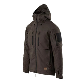 Helikon-Tex Winter Yukon Jacket giacca invernale tecnica con cappuccio regolabile imbottito, zip frontale a doppio cursore, tasche pettorali con cerniera, pannello a strappo sulla manica e fondo regolabile vista a tre quarti per outdoor