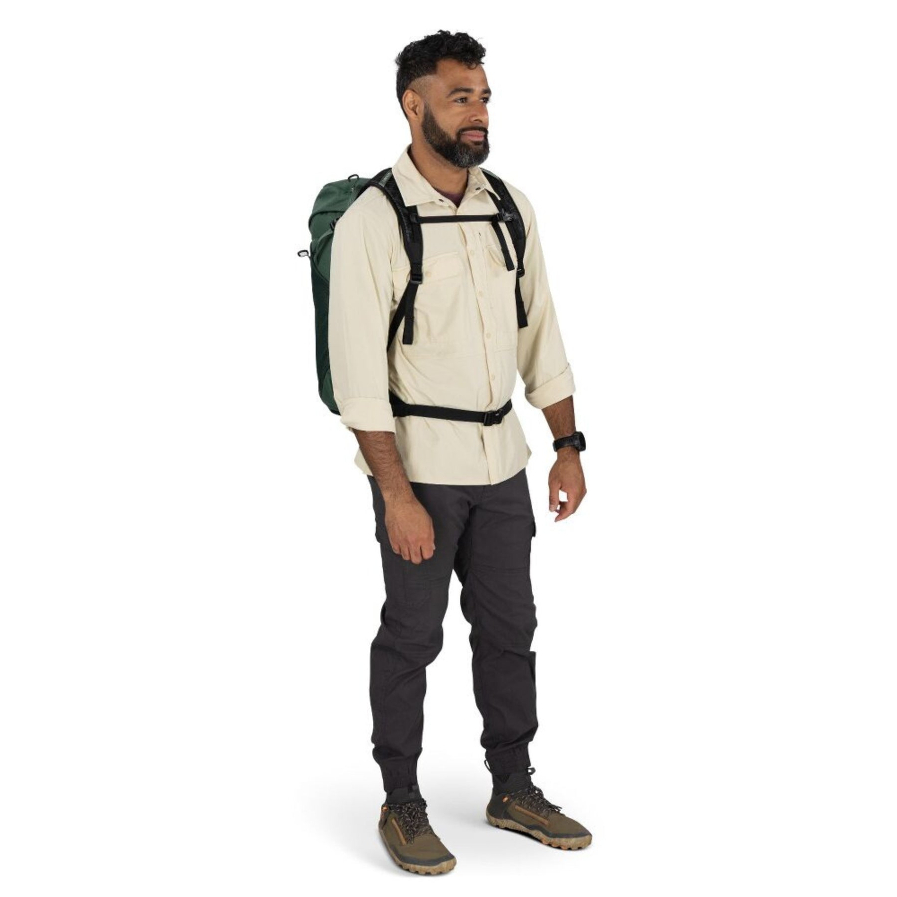 Osprey Hikelite LT 30 Zaino da 30 L ultraleggero da trekking ed escursionismo con schienale ventilato AirSpeed, tasche laterali in rete elasticizzata, spallacci ergonomici e chiusura a cappuccio con fibbie per outdoor su sfondo bianco.