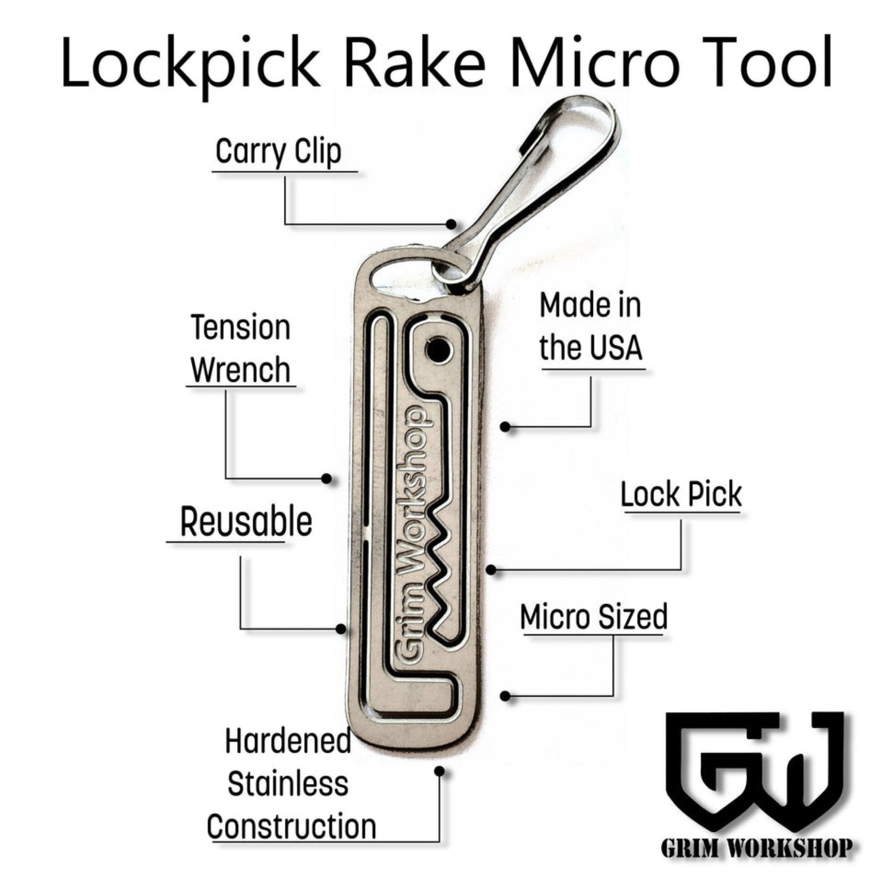 GRIM WORKSHOP | LOCK PICK RAKE MICRO TOOL - Portachiavi con grimaldello