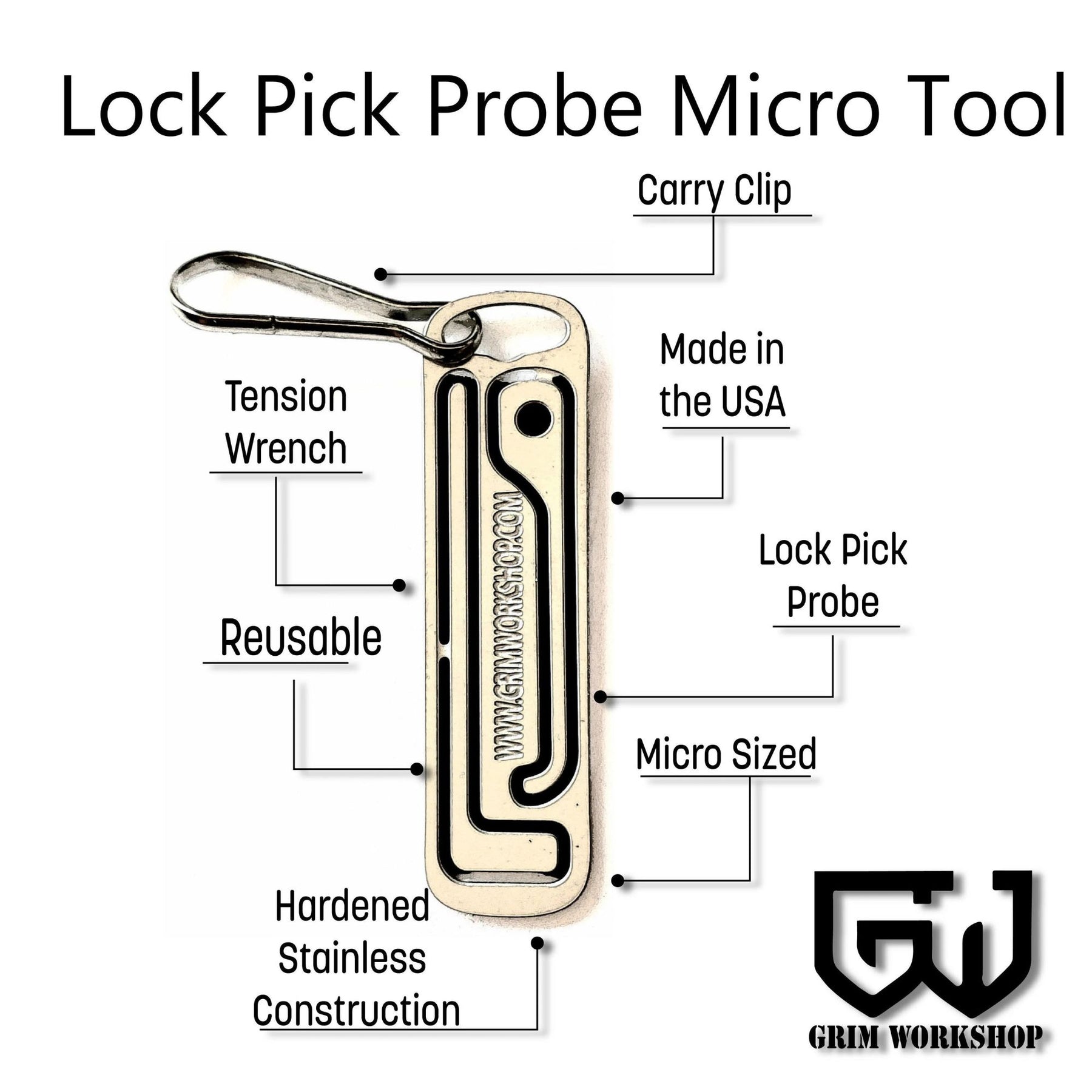 GRIM WORKSHOP | PROBE LOCK PICK MICRO TOOL - Portachiavi con grimaldello