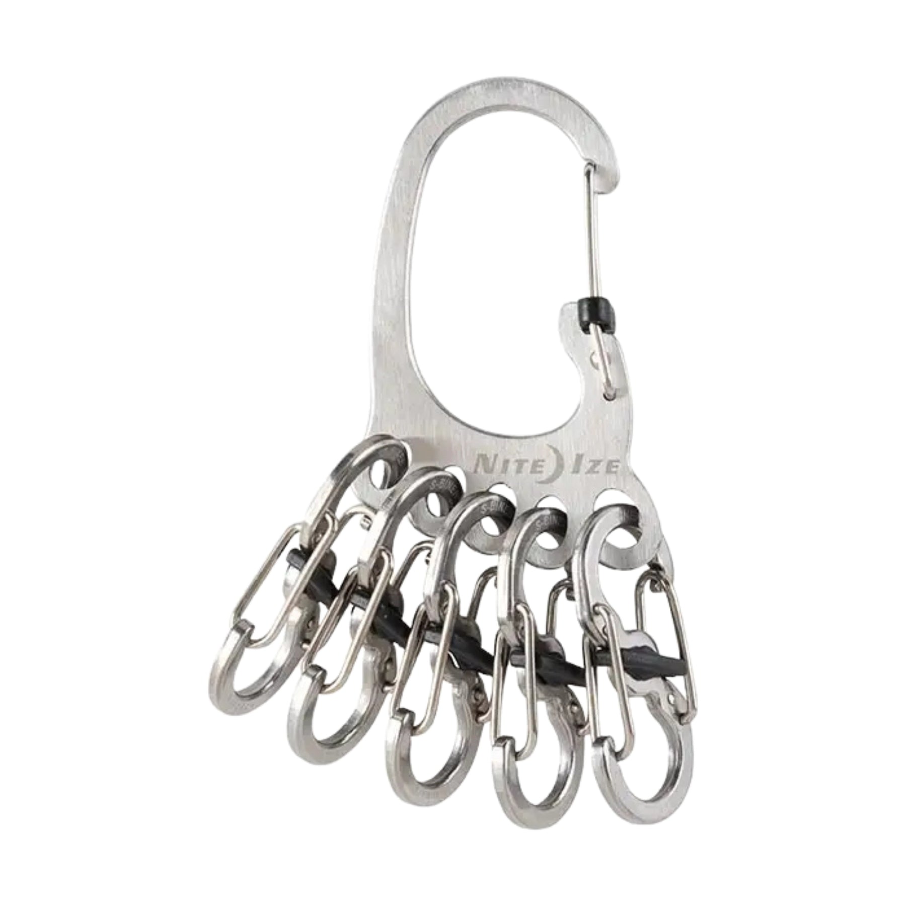 Nite Ize Bigfoot Locker Keyrack Stainless Steel moschettone portachiavi a forma di impronta con cinque piccoli S-Biner MicroLock con blocco, chiusura di sicurezza a scorrimento centrale per organizzazione chiavi e attrezzatura EDC