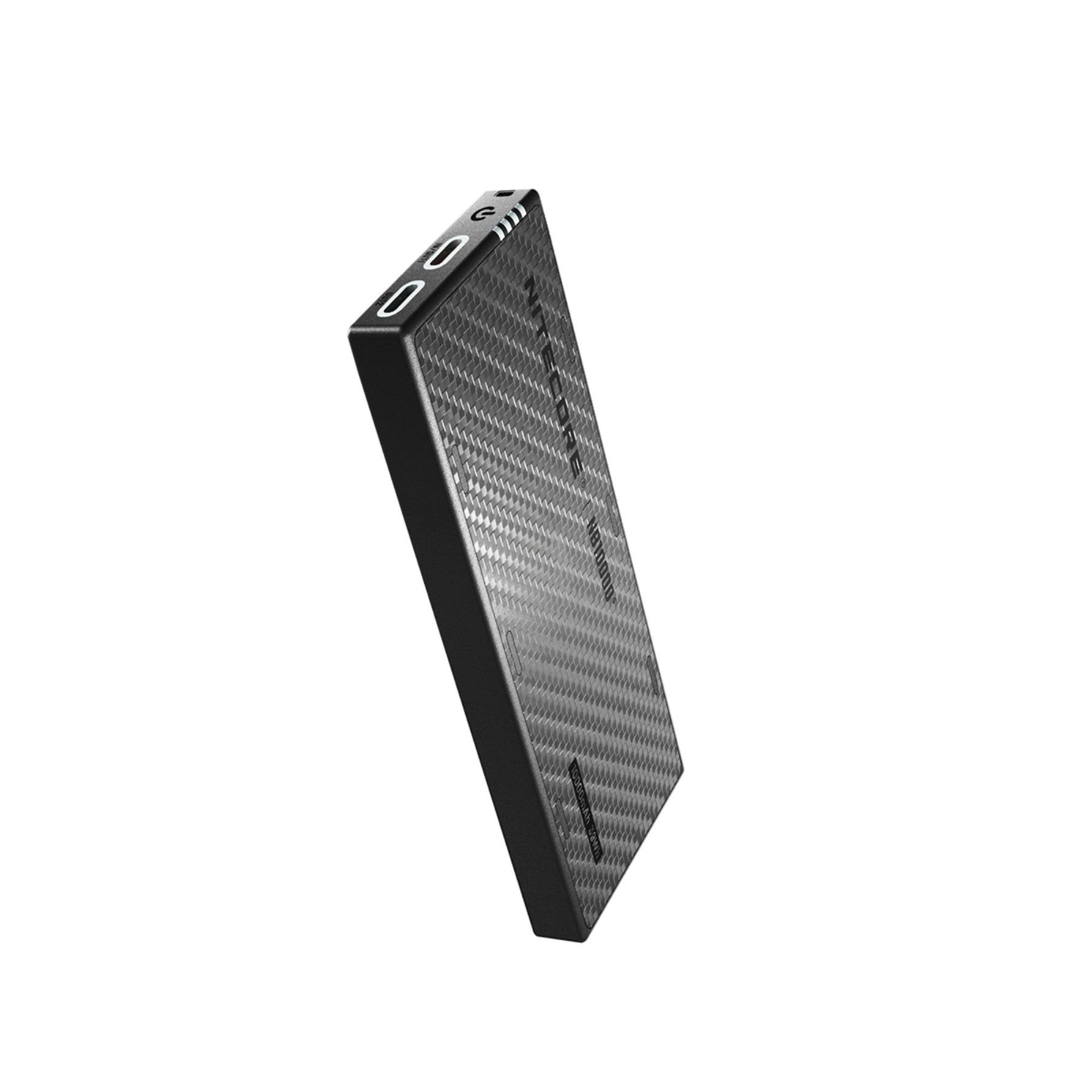 Nitecore NB10000 GEN4 power bank ultraleggero da 10000mAh in fibra di carbonio con ricarica rapida PD 22.5W impermeabilità IPX7 doppia porta USB-C e illuminazione RGB dei connettori ideale per trail running escursionismo e trekking professionale