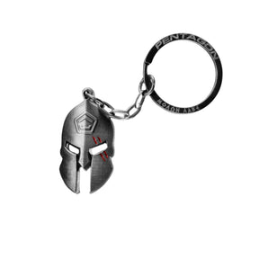 Pentagon Spartan Keyring portachiavi in metallo con ciondolo elmo spartano logo inciso e anello con scritta Molon Labe per chiavi e accessori tattici edc