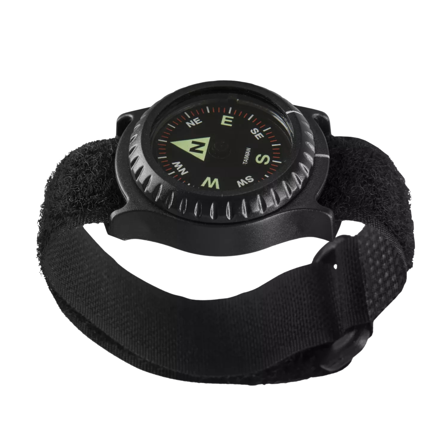Bussola da polso tattica Helikon-Tex T25 Wrist Compass, quadrante nero con indicazioni verdi luminose, cinturino regolabile in velcro nero, ideale per navigazione rapida e discreta in ambienti militari e outdoor