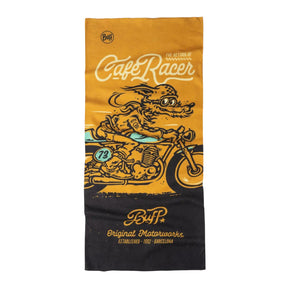 Buff Original EcoStretch Neckwear CIFE MULTI scaldacollo tubolare multifunzione con protezione solare. Dettaglio del tessuto tecnico elasticizzato riciclato con grafica ispirata ai profili montuosi delle Dolomiti, posizionato in verticale su sfondo bianco per catalogo e-commerce.