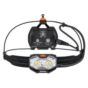 Petzl NAO LT torcia frontale ricaricabile da 600 lumen, fascia ergonomica, luce posteriore rossa e pacco batteria posteriore USB, progettata per trail running, alpinismo e ultra-running.