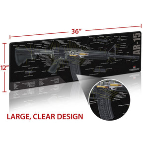 TekMat AR15 Cut Away tappetino per manutenzione armi con diagramma spaccato tecnico esploso componenti e specifiche del fucile per banco da lavoro e pulizia