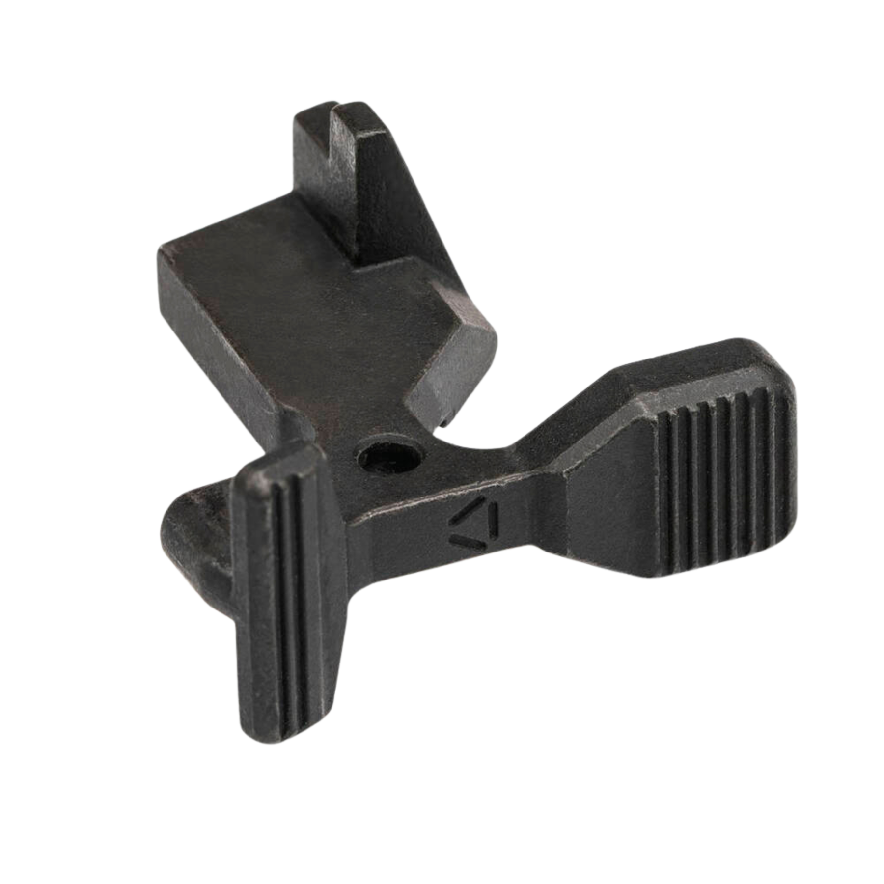Leva di sgancio otturatore maggiorata Strike Industries Enhanced Bolt Catch di colore nero, specifica per fucili AR10, componente per il controllo del carrello con superfici zigrinate per una presa migliorata