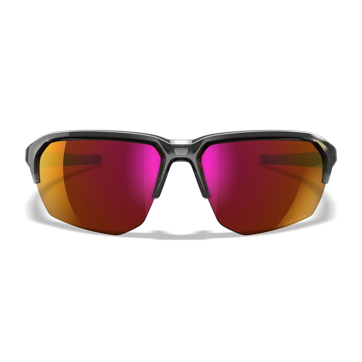 Occhiali da sole Wiley X WX JAKL CHJKL06 con lenti CAPTIVATE Red Mirror non polarizzate, montatura semi-rimless in Crystal Grey, protezione UV 100%, design avvolgente per sport e attività outdoor, SU BACKPACCO.IT