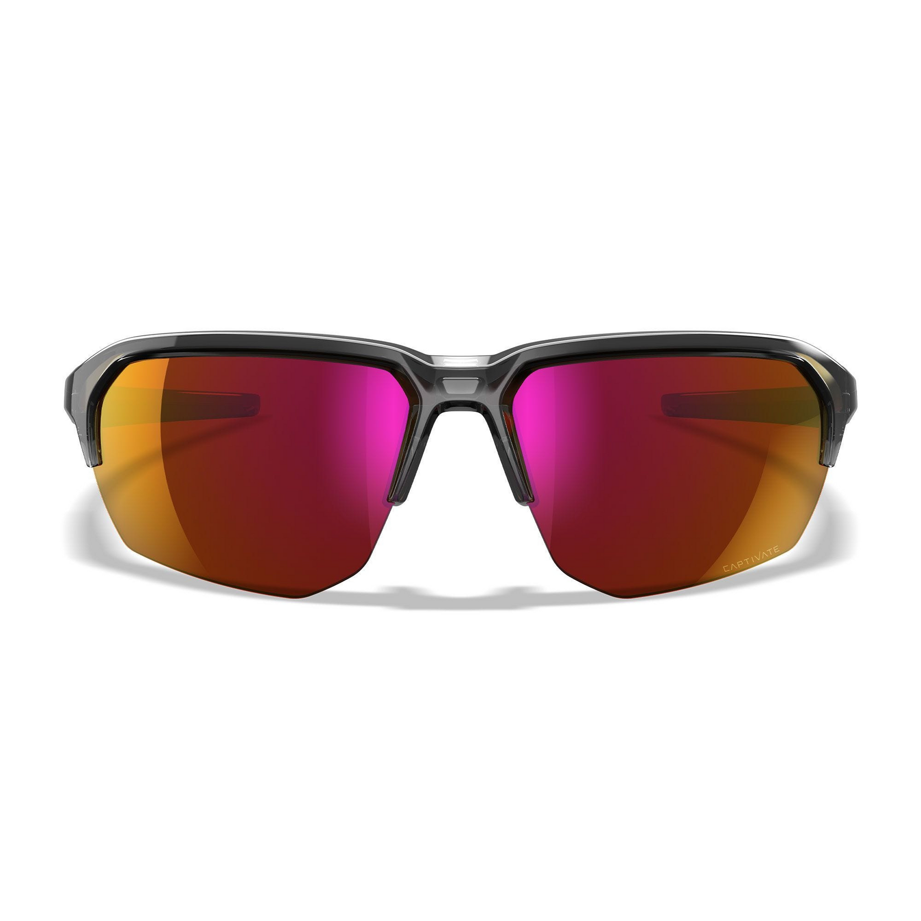Occhiali da sole Wiley X WX JAKL CHJKL06 con lenti CAPTIVATE Red Mirror non polarizzate, montatura semi-rimless in Crystal Grey, protezione UV 100%, design avvolgente per sport e attività outdoor, SU BACKPACCO.IT