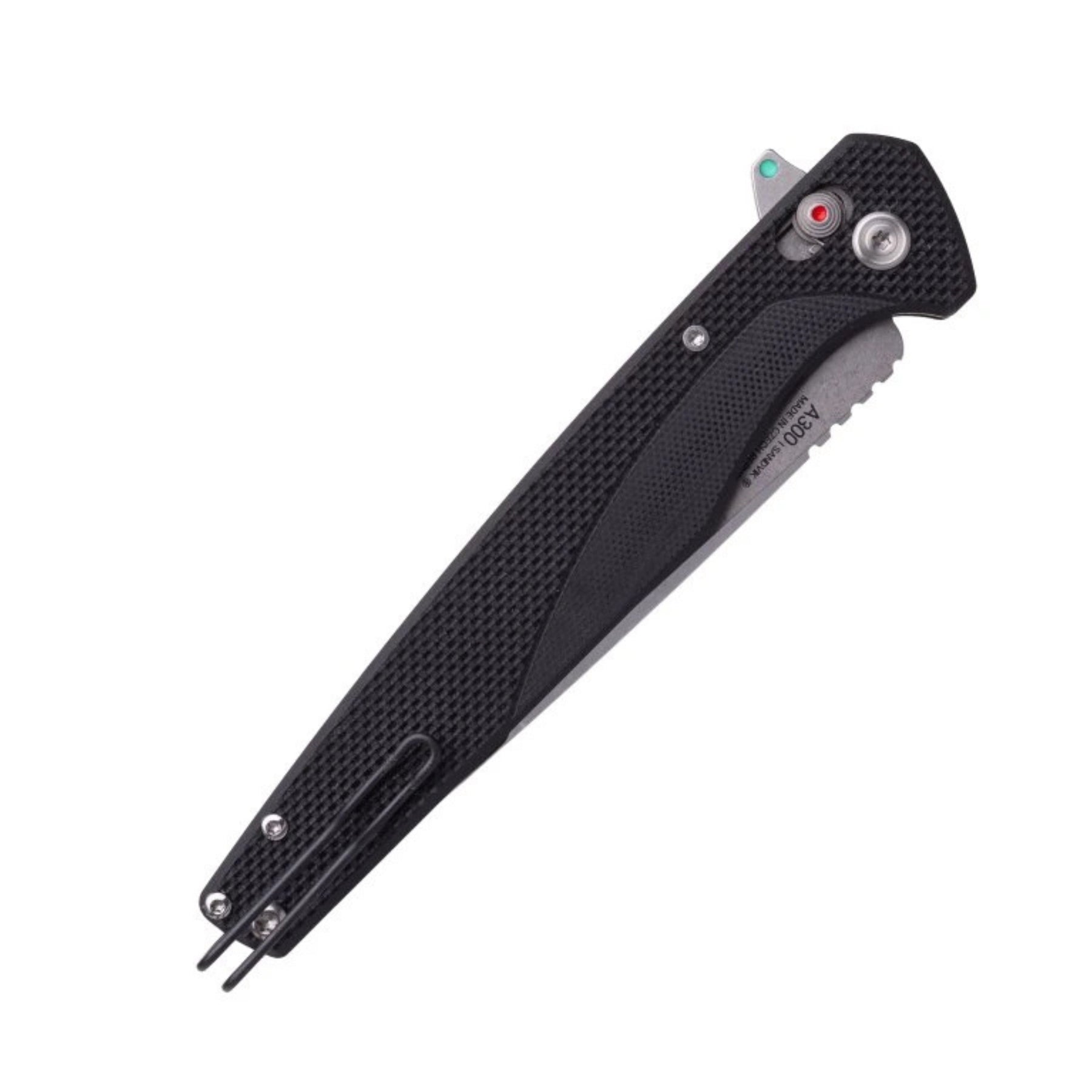 Coltello chiudibile EDC ACTA NON VERBA A300 con lama liscia stile drop point dal profilo dritto e sottile. Impugnatura ergonomica zigrinata ad alto grip dotata di meccanismo di blocco e pulsante di sicurezza laterale. Ideale per porto quotidiano ed escursionismo.