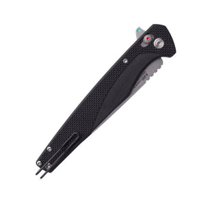 Coltello chiudibile EDC ACTA NON VERBA A300 con lama liscia stile drop point dal profilo dritto e sottile. Impugnatura ergonomica zigrinata ad alto grip dotata di meccanismo di blocco e pulsante di sicurezza laterale. Ideale per porto quotidiano ed escursionismo.