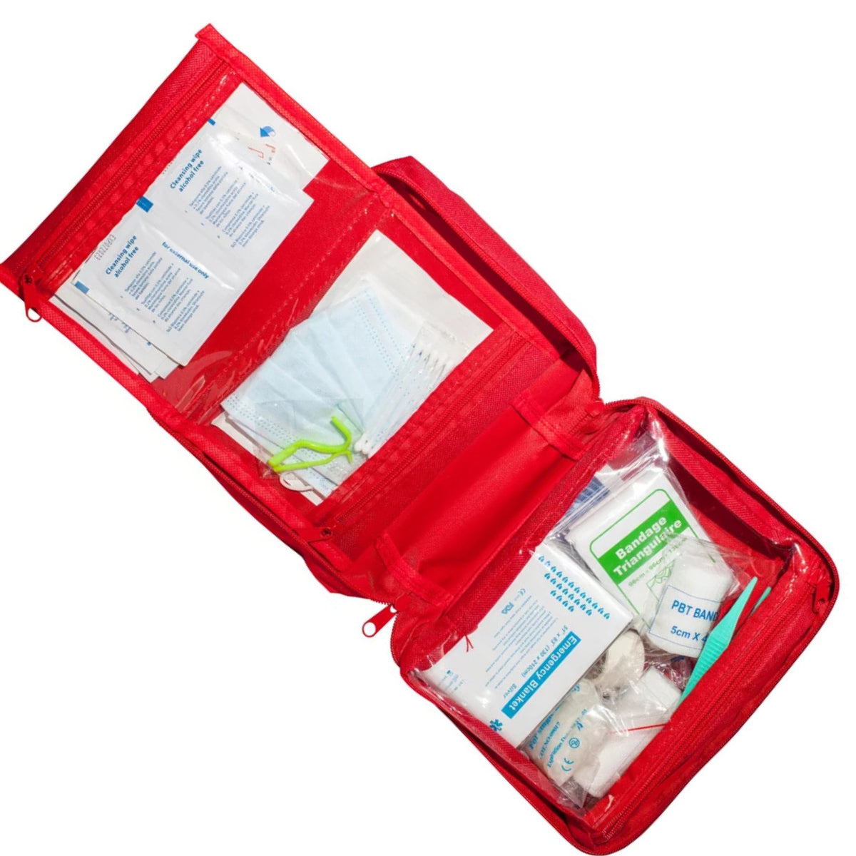 Pharmavoyage First Aid Kit Pro XL. Borsa di primo soccorso familiare in tessuto resistente con maniglie. Kit completo di bende, coperta emergenza, forbici e materiale per medicazione in scomparti organizzati. Soluzione medica portatile per casa e viaggi di gruppo.